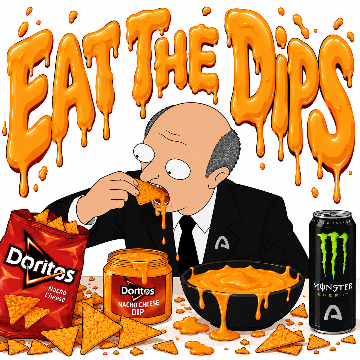 Joromy devouring nacho cheese: "EAT THE DIPS"