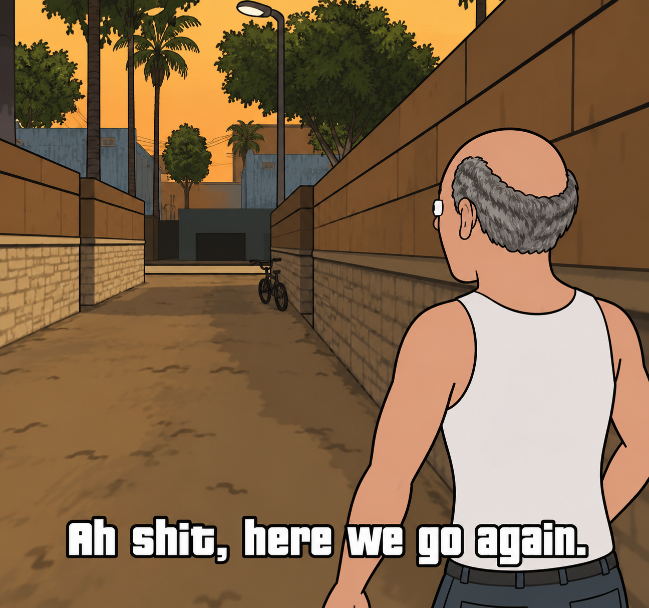 Joromy walking down a Los Santos alley: "Ah shit, here we go again."
