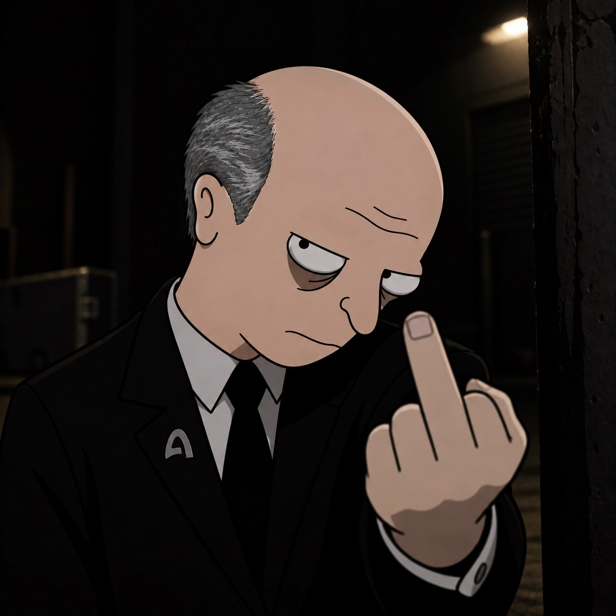Joromy flipping the middle finger in a dark alley